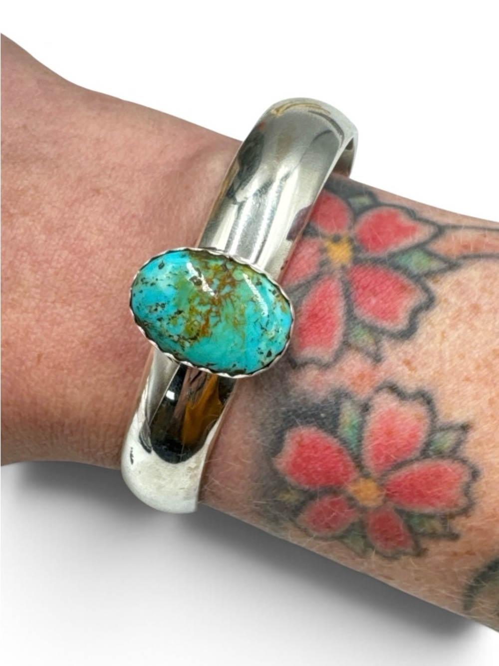Vintage Mexico Sterling Turquoise Cuff Bracelet Reworked by Adam Fierro 7” 30.8g